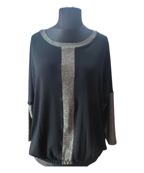 Wieczorowa Bluzka bombka z błyszczącym srebrnymi wstawkami